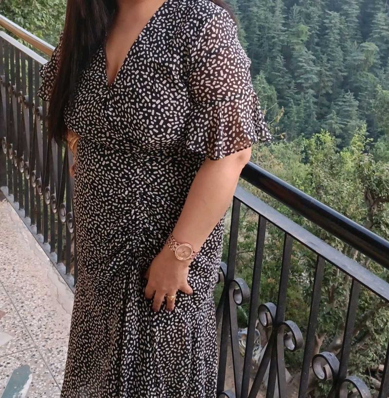 Stylish Printed wrap midi dress L 40 size women