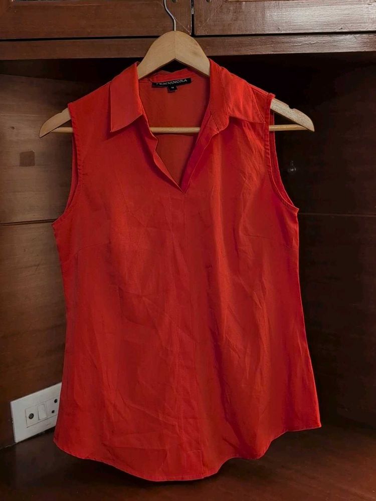 Sleeveless Red Collared Top