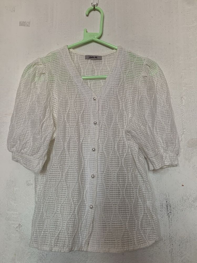 Sheer White Puff Sleeve Top