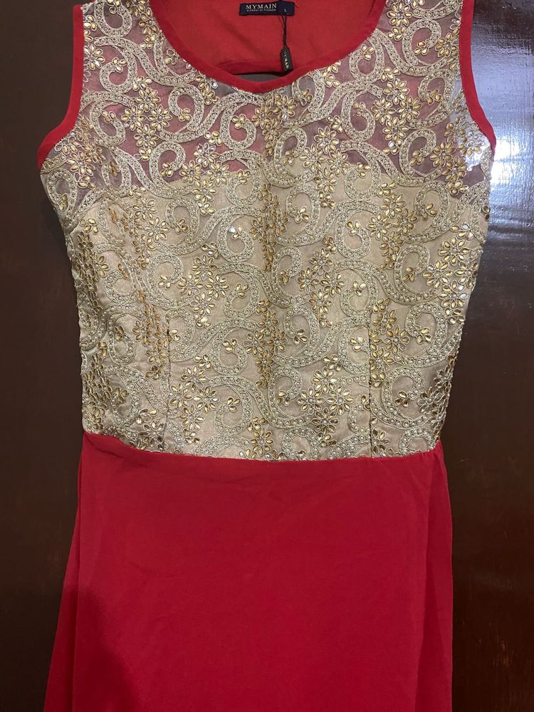 Elegant Embroidered Red Kurta