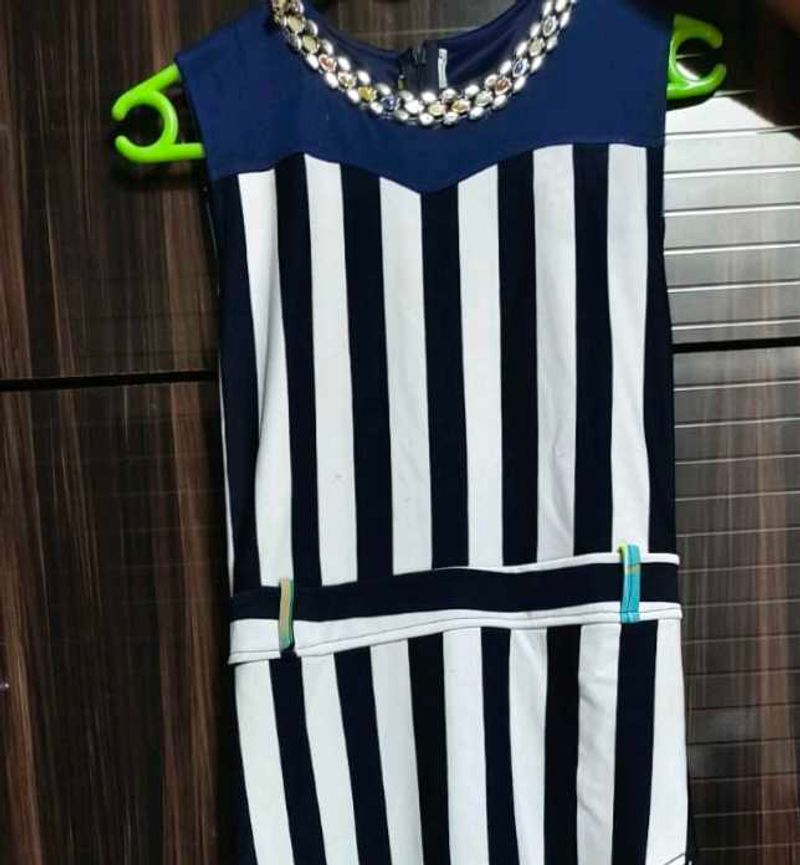 Striped Sleeveless Party Dress, slit dress