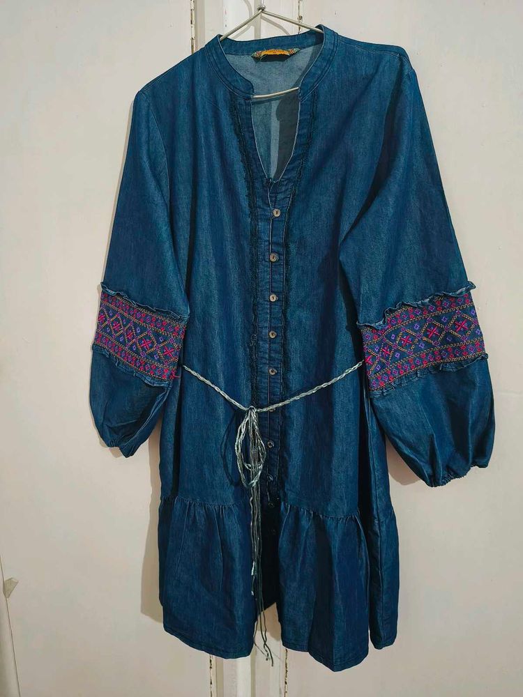Beautiful Denim Dress with Embroidery
