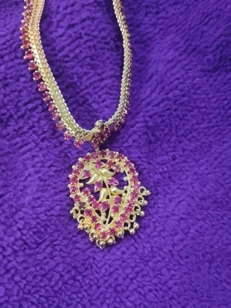 Elegant Gold-Plated Pink stone Necklace