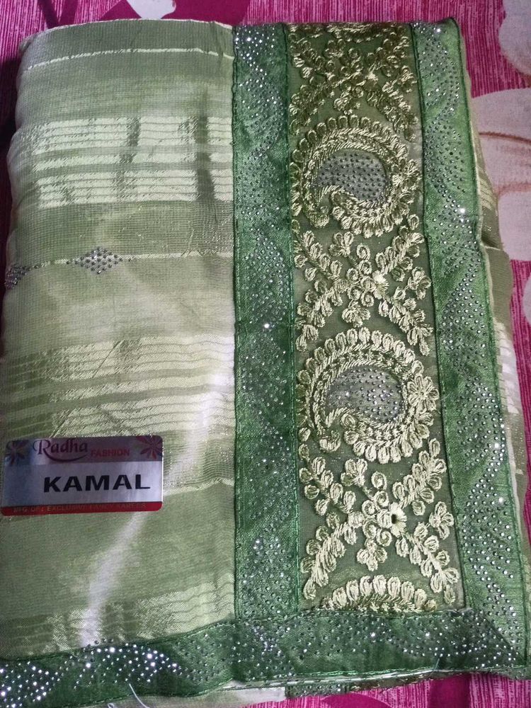 Elegant Green Embroidered Saree