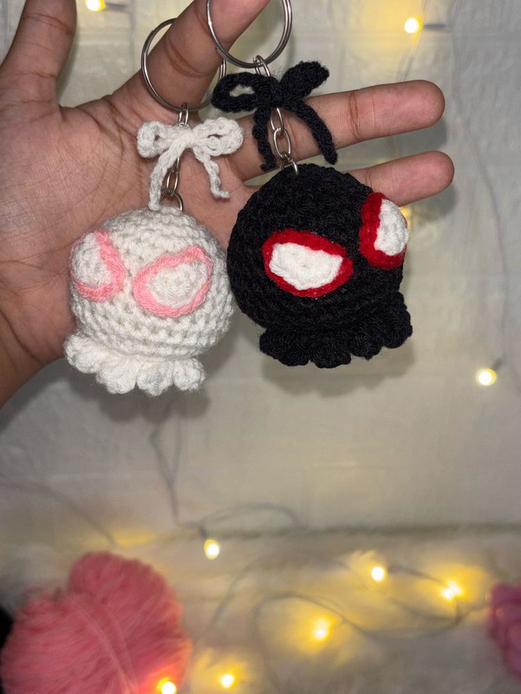 Crocheted Spider-Verse Keychains