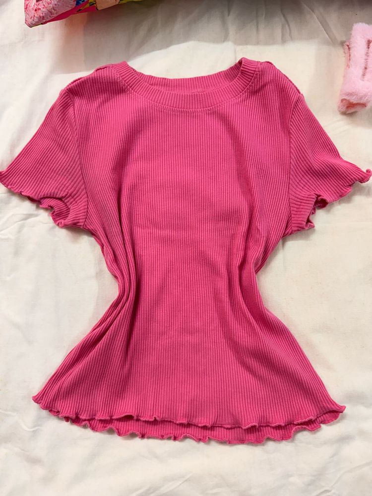 Baby Pink Ribbed Top 🎀