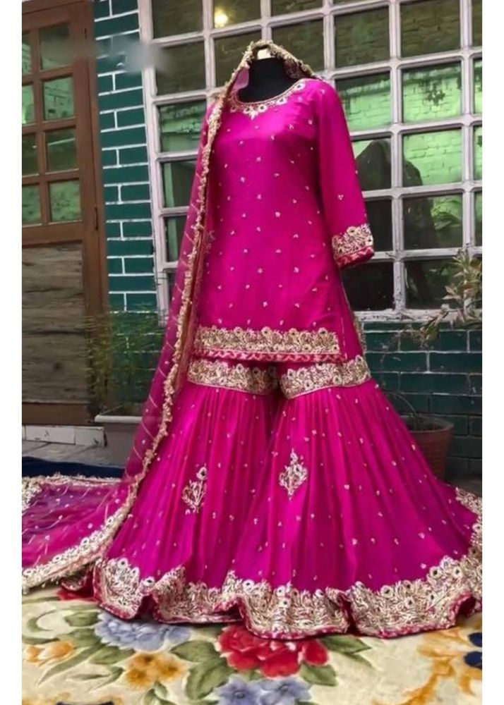 Pink Embroidered Gharara Suit