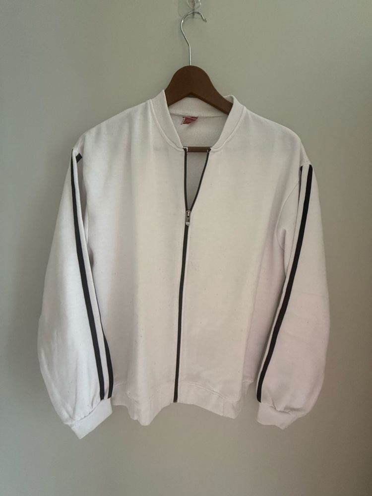 White Zip-Up Track Jacket with Stripes