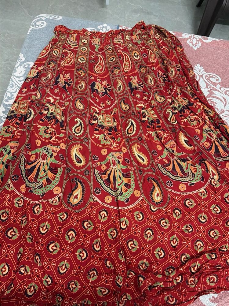 Red Printed wrap around Skirt
