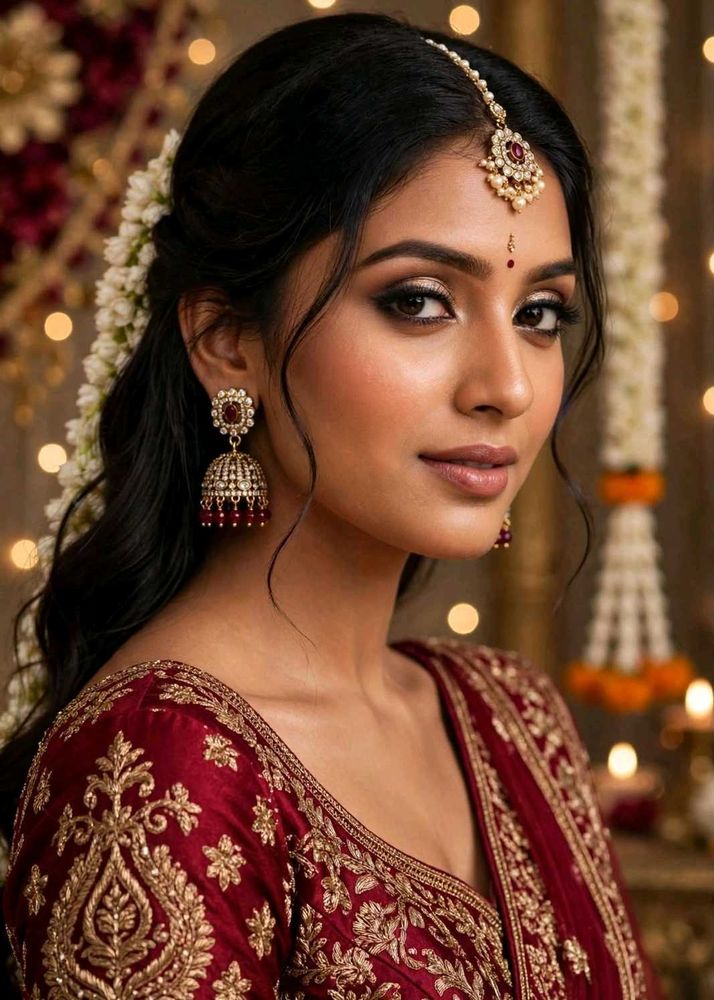Elegant Gold-Tone &amp; Ruby Jhumka Earrings