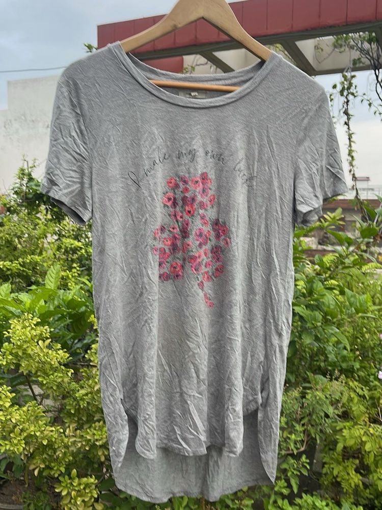 Grey T-Shirt with Floral Print
