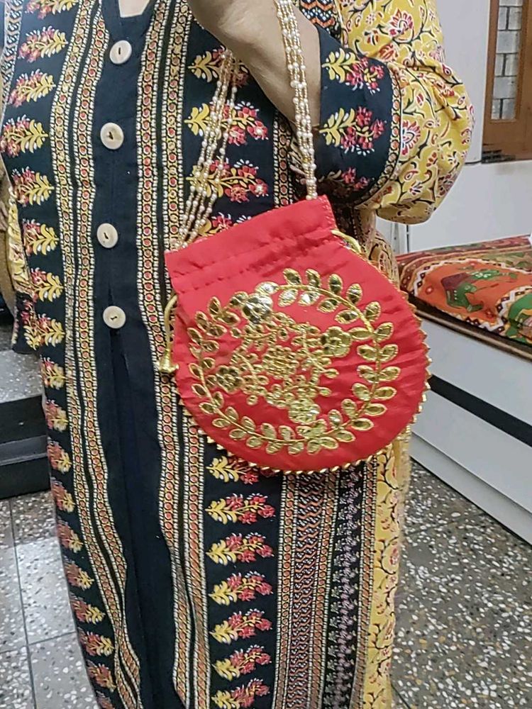 Red Embroidered Potli Bag