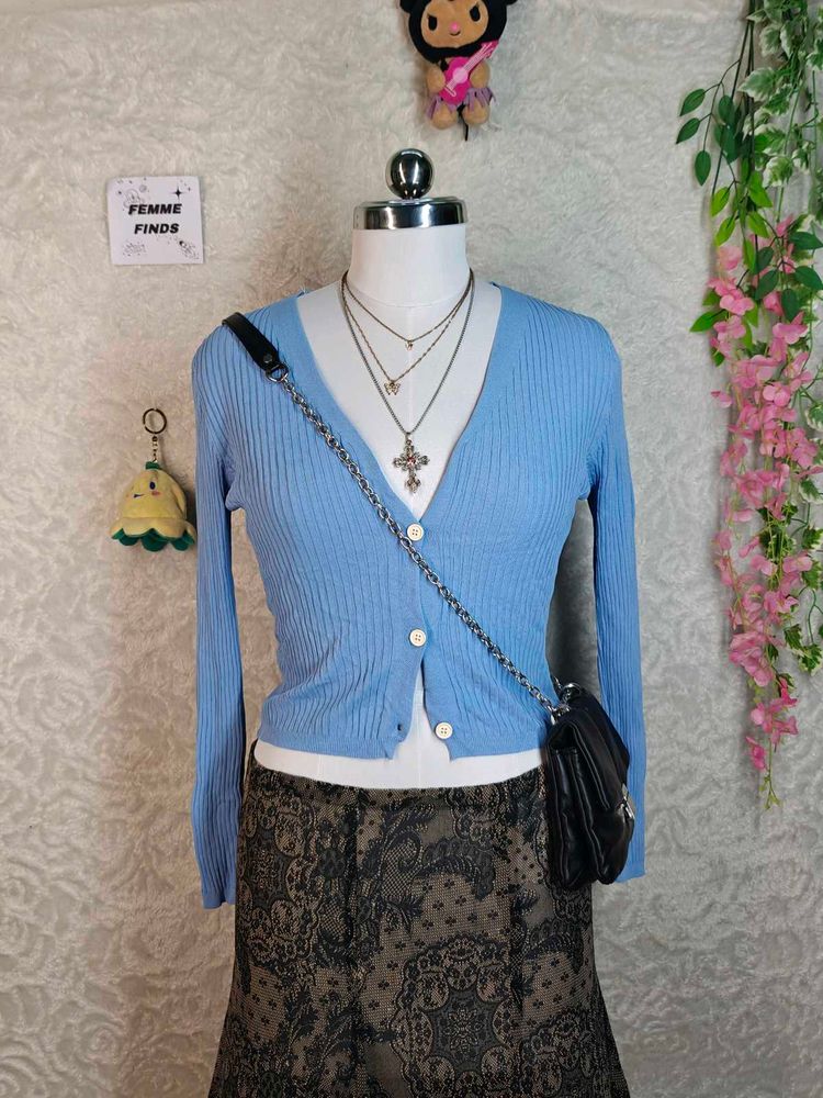 Ribbed Blue Cardigan