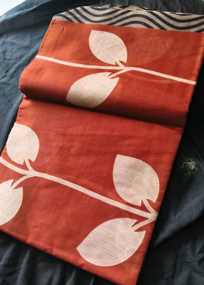 Beautiful Orange Saree with Leaf Print