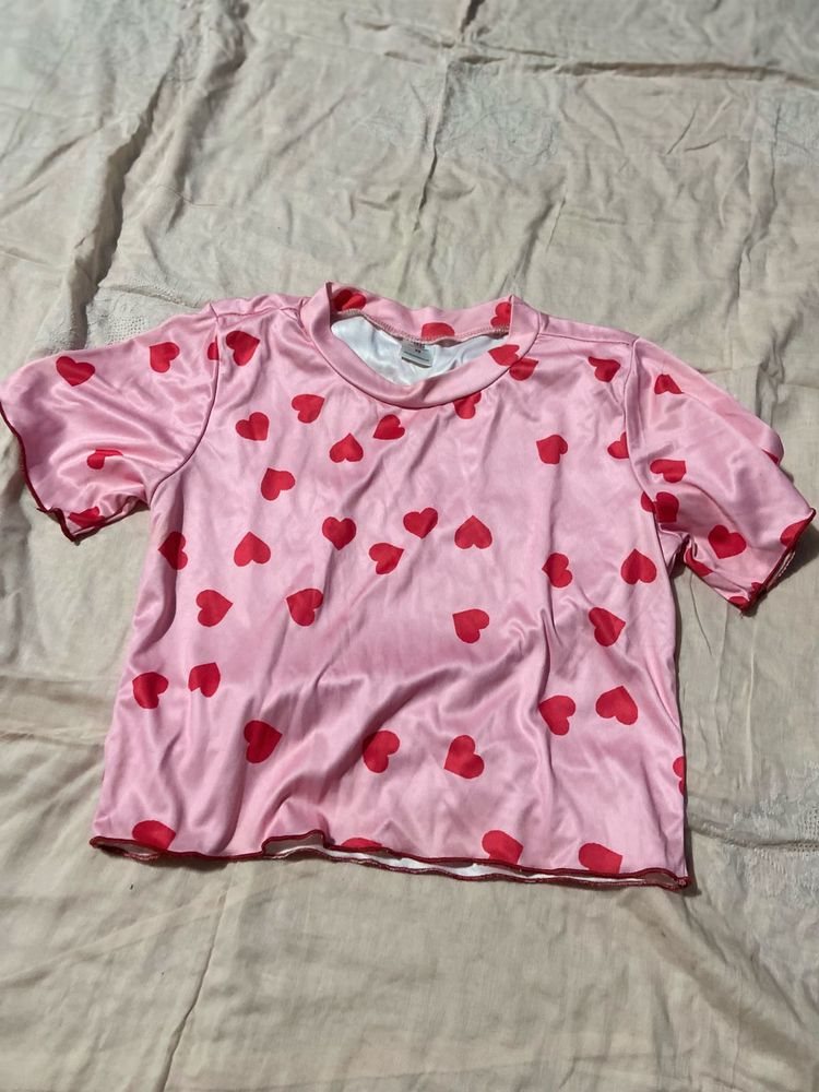 Pink Heart Print Tee