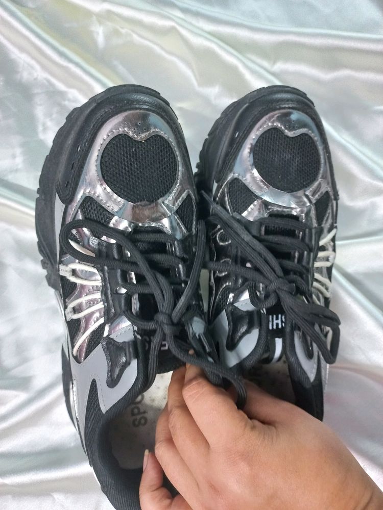 Black-silver Casual Shoes