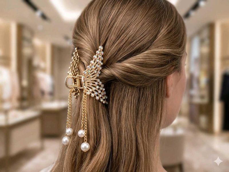Elegant Butterfly Pearl Hair Claw