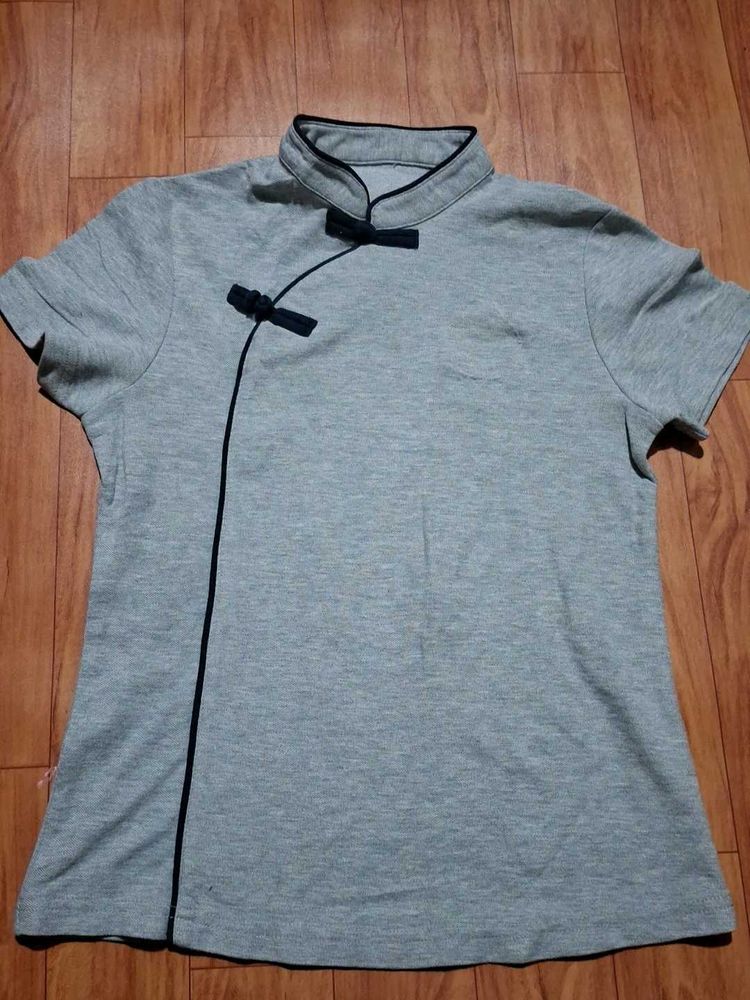 cheongsam inspired grey top