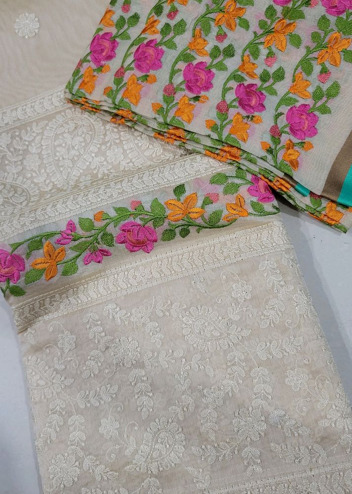 Kora Silk Saree With Heavy Embroidery Blouse