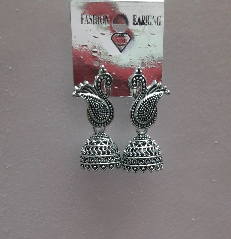 Oxidized Peacock Jhumka Earring