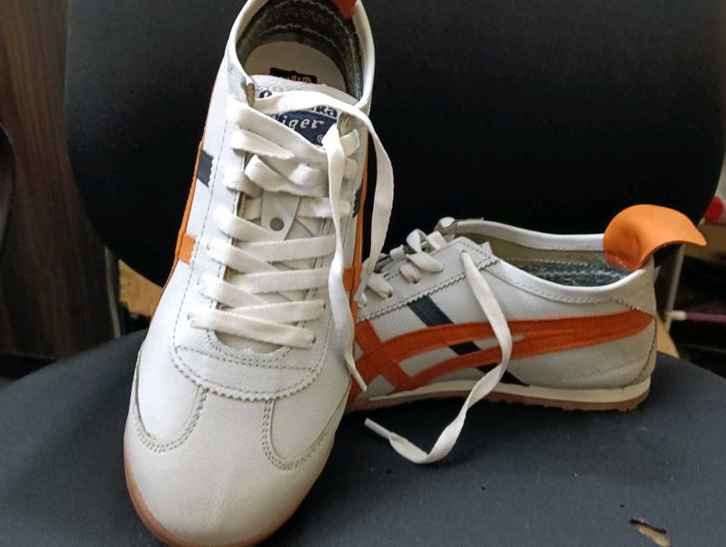Asics Onitsuka Tiger White &amp; Orange Sneakers