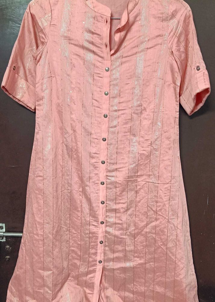 Peach Tunic Top with Silver Stripes