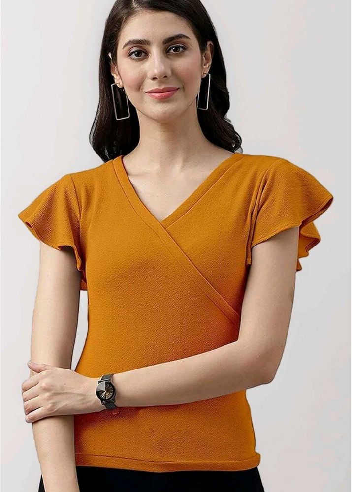 Chic Mustard Yellow Flutter Sleeve Top