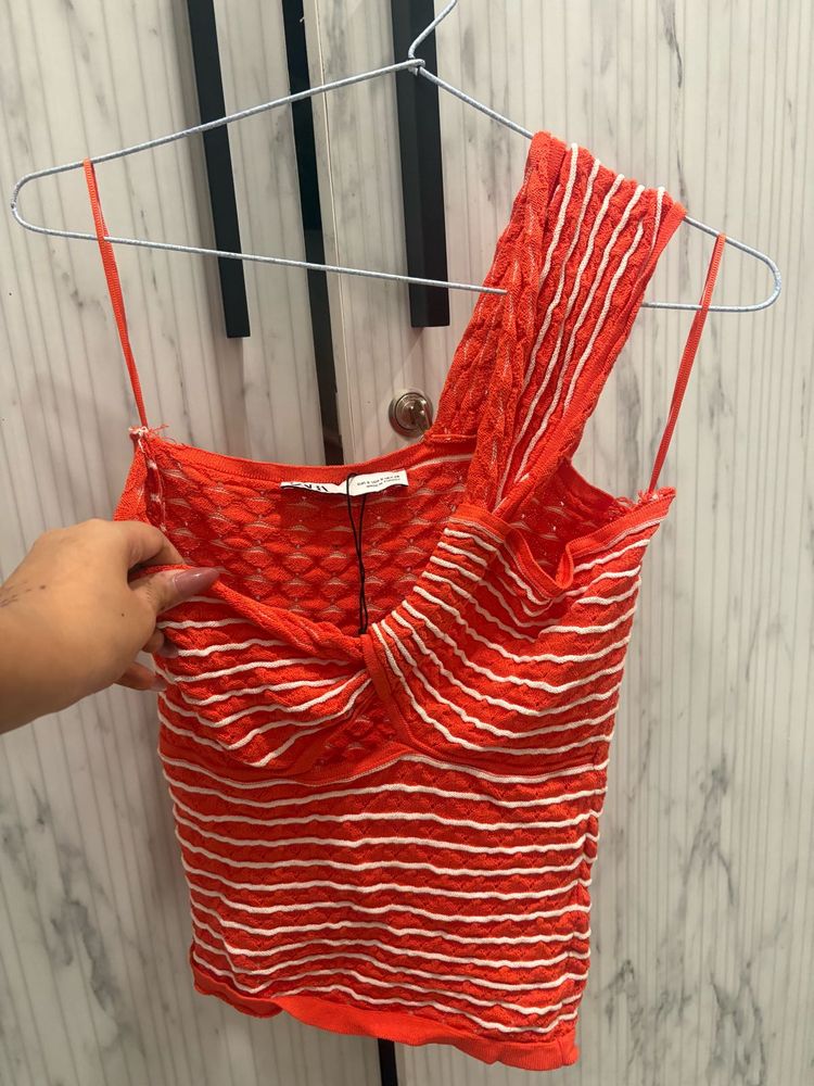 Orange Striped Knit Top