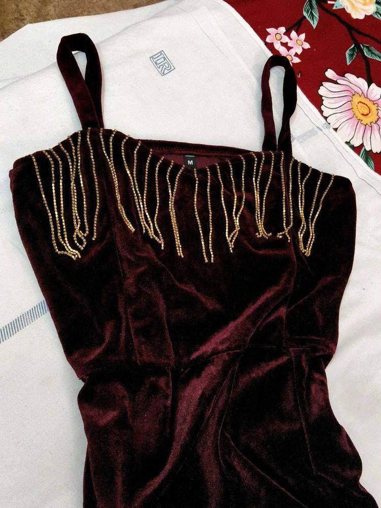 Maroon Velvet bodycon Dress