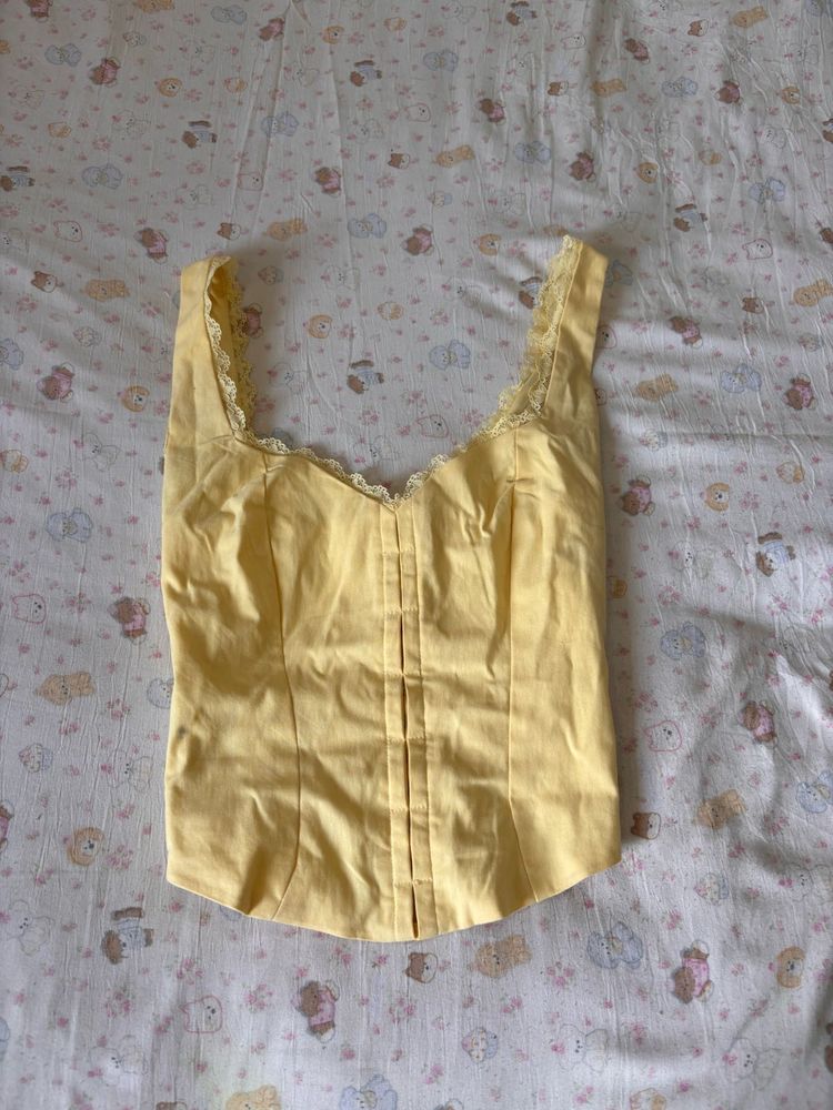 Cute Yellow Lace Trim corset like Top