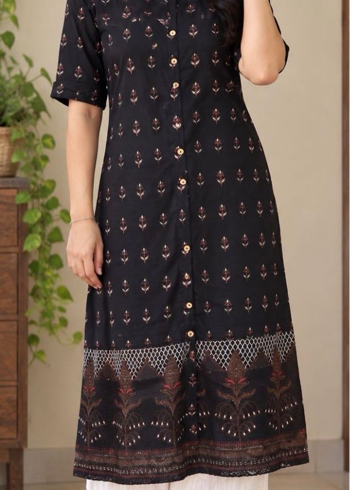 Black Printed Kurta With Plazzo