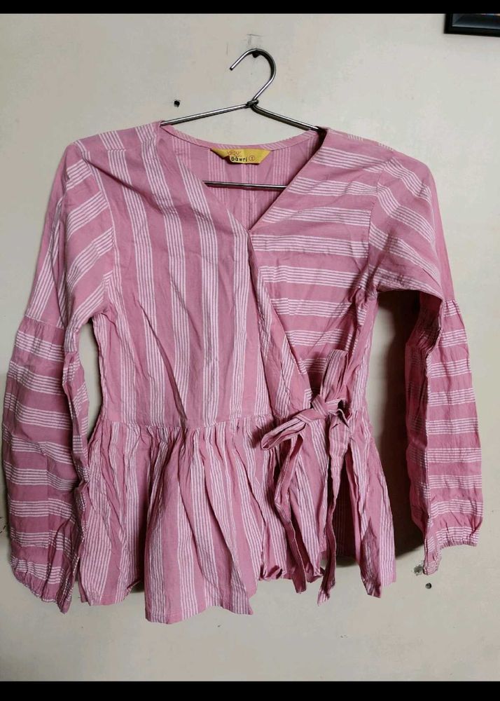 Striped Wrap-Front Top