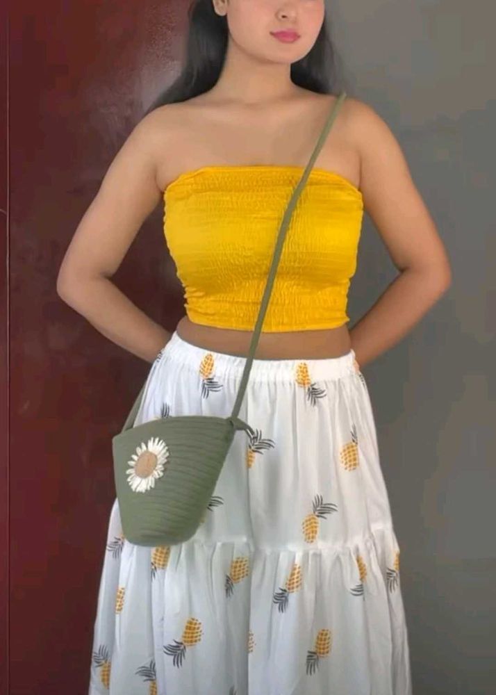Chic White Pineapple Print Maxi skirt