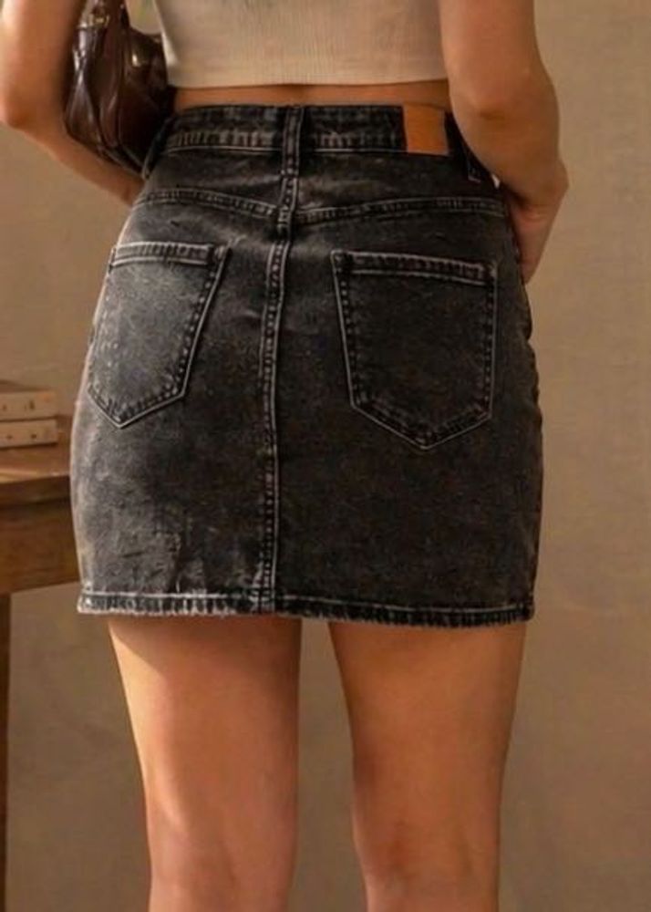 Black Denim Mini Skirt