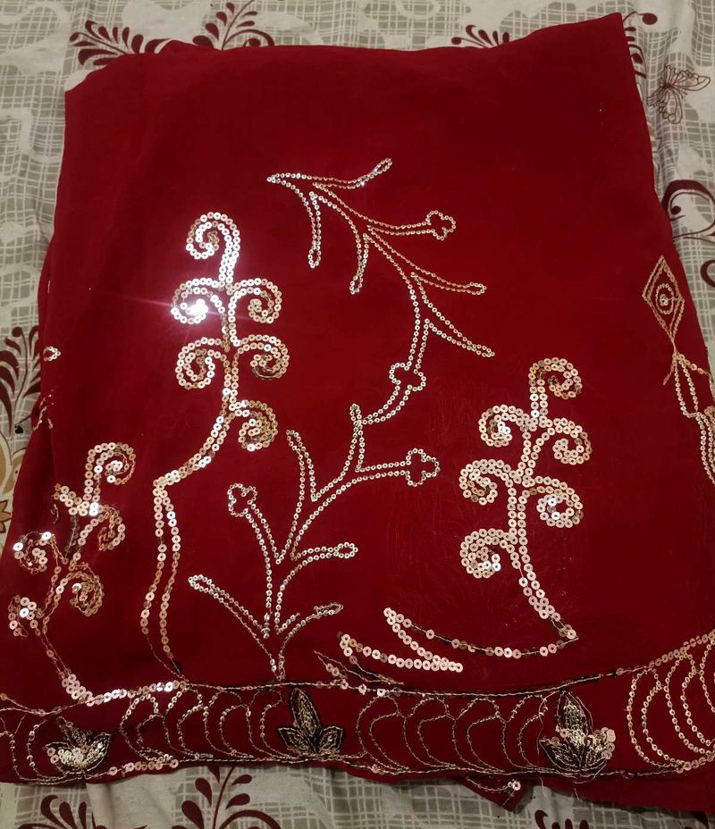 Stunning Red Saree with Sequins