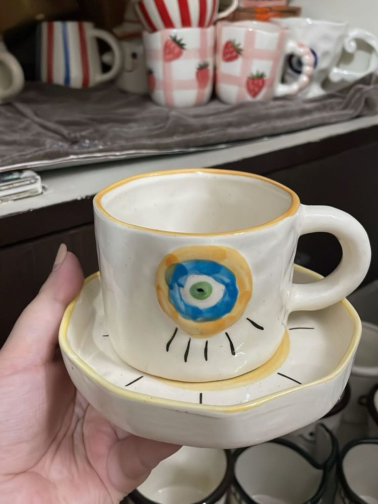 Handmade Evil Eye Cup and Saucer Set