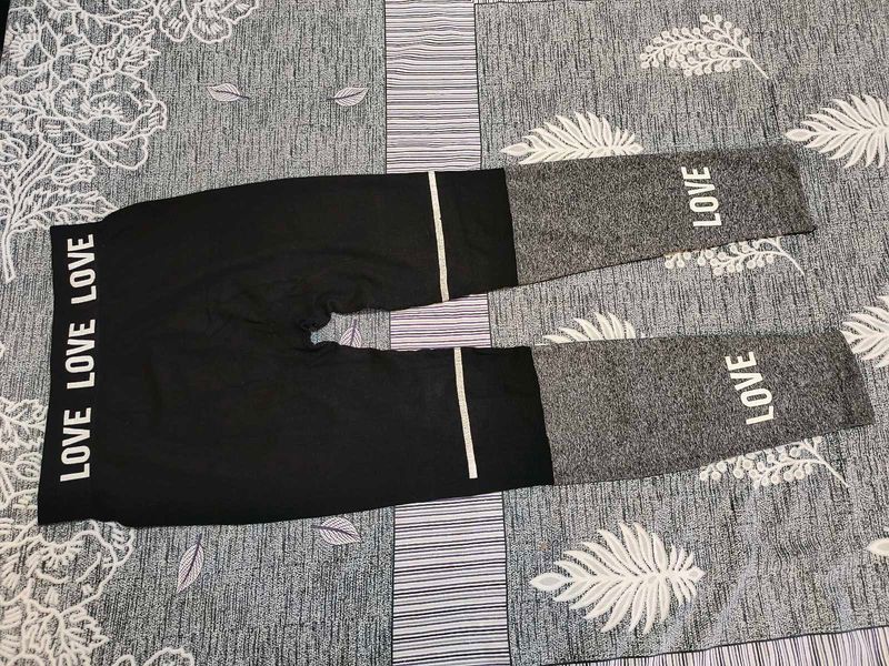 Stylish Black &amp; Grey Leggings with "LOVE" Print