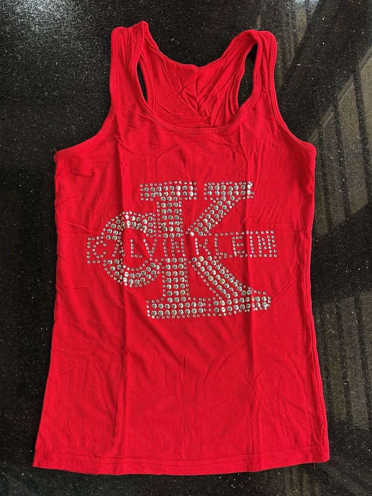 Red Tank Top with Rhinestones