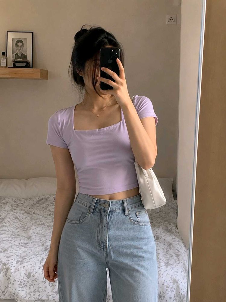 Cute Pink Square Neck Top (Double layer to