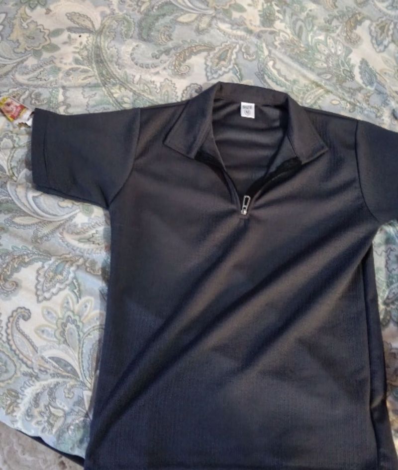 Men's Black Zip Polo Shirt