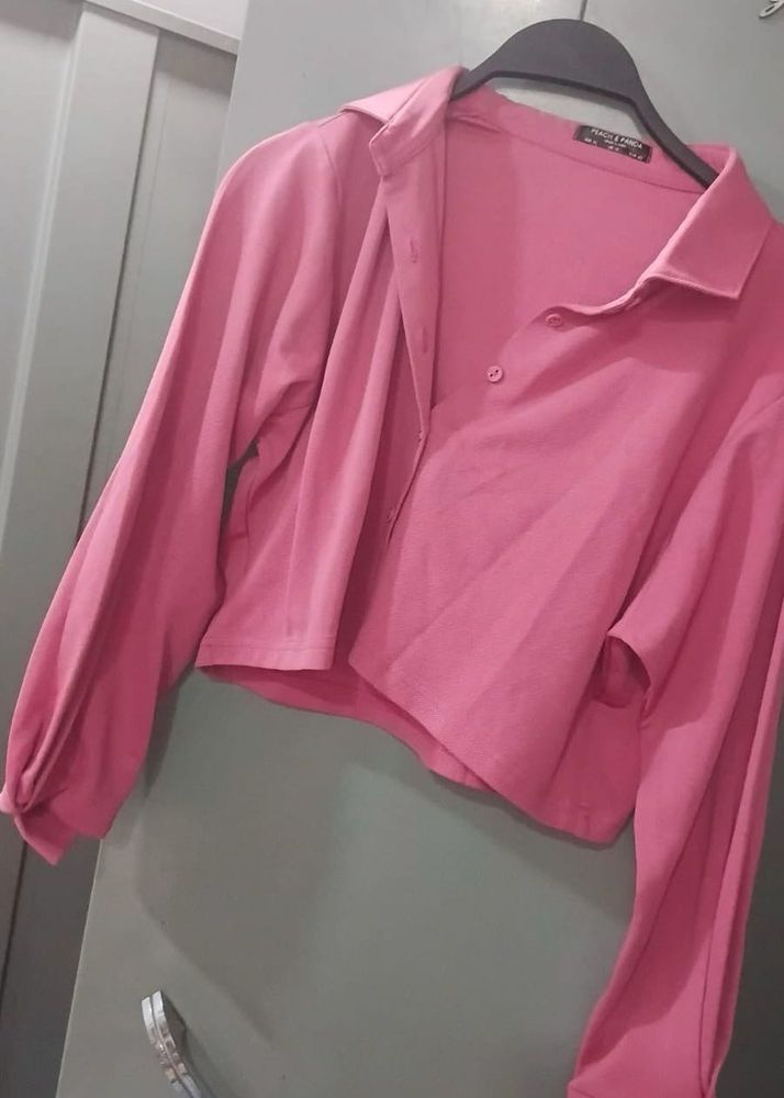 peach and panda Cropped Button-Up Shirt
