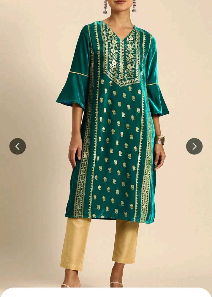 Elegant Green Velvet Kurta