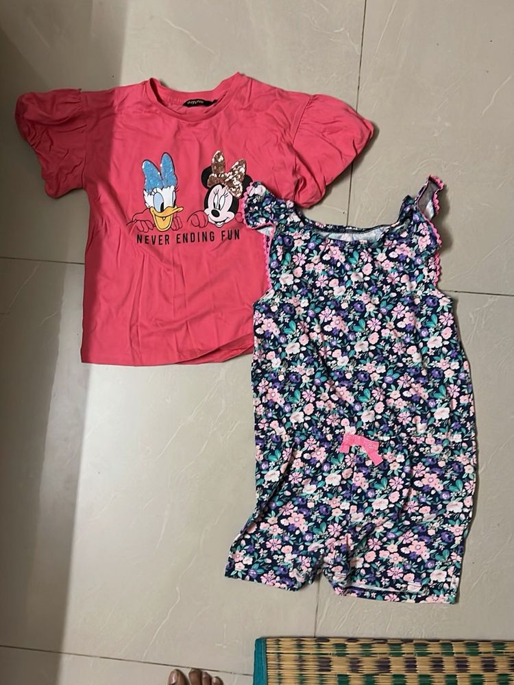 Cute Girls' Disney T-Shirt &amp; Floral Romper Set