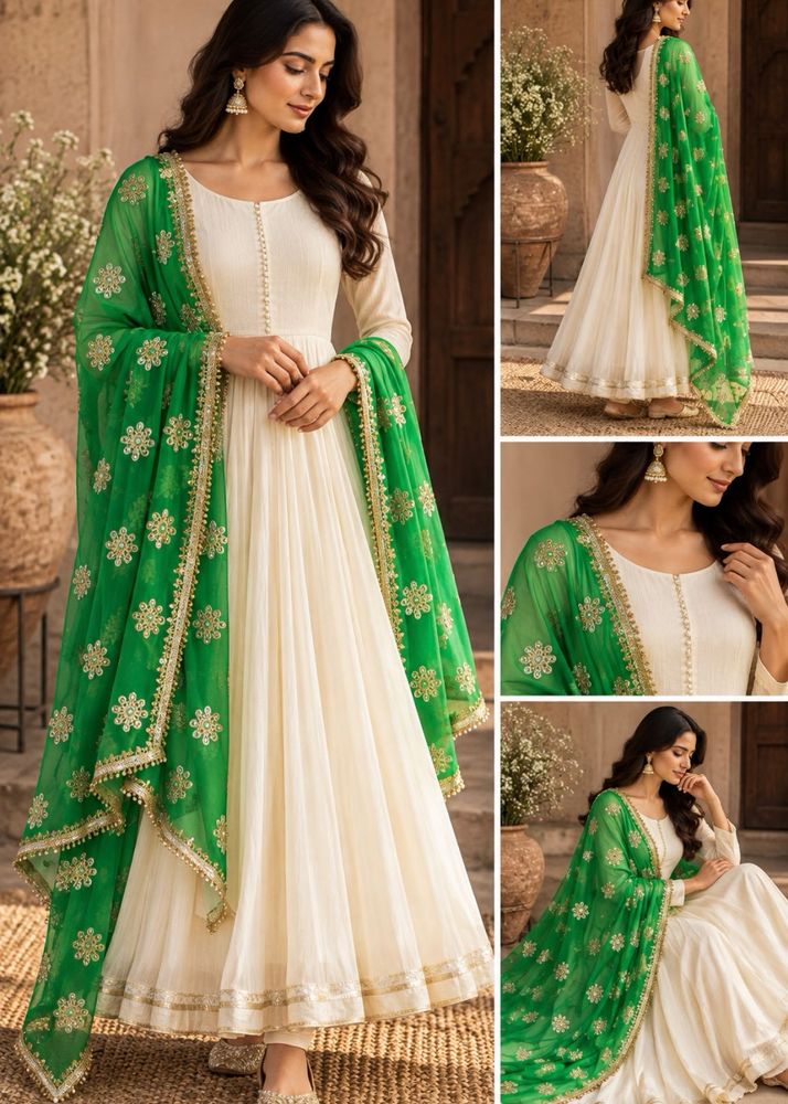 Brand new designer heavy embroidered Green Dupatta