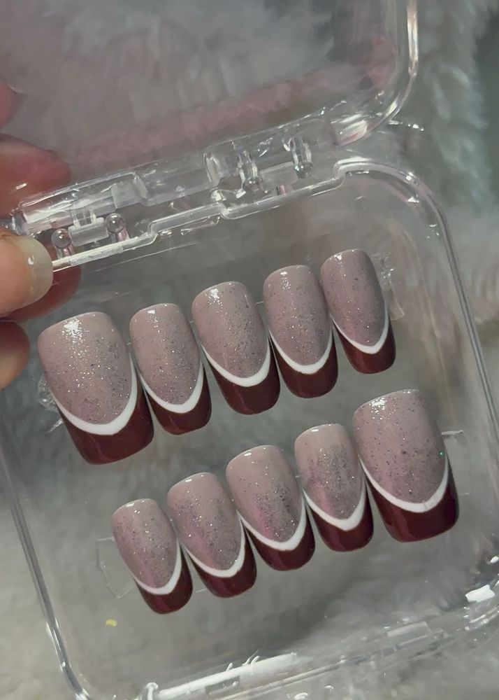 Double-Line Wine Red French Tip Nails