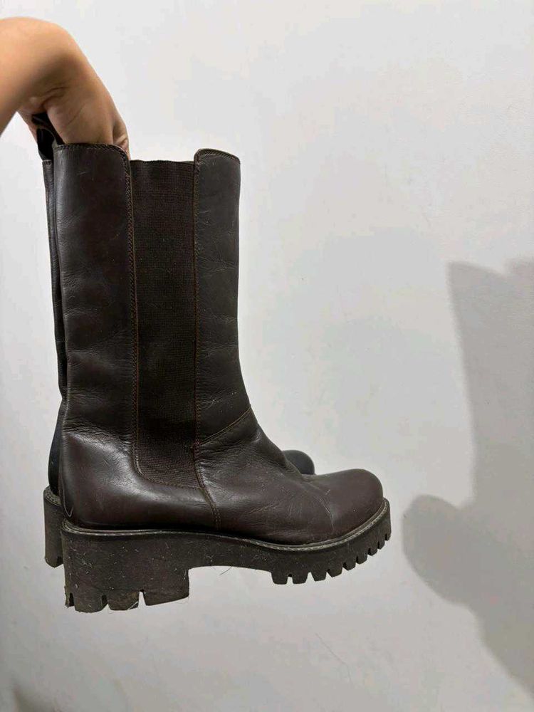 Chunky Platform Leather Boots