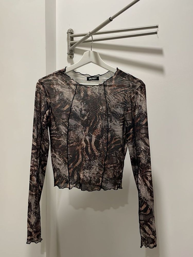 Sheer Animal Print Long Sleeve Top