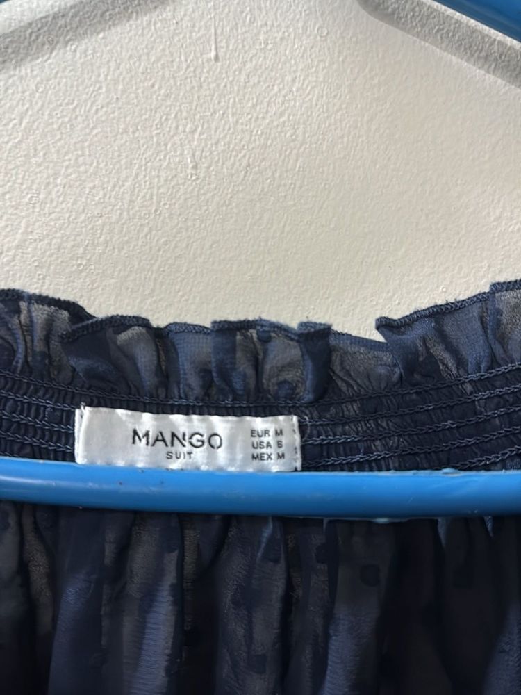 Mango Navy Blue Smocked Top