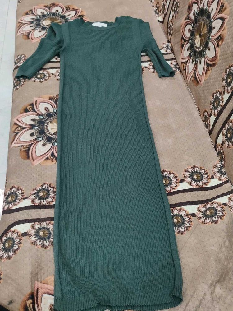 Green Ribbed Knit Maxi Dress