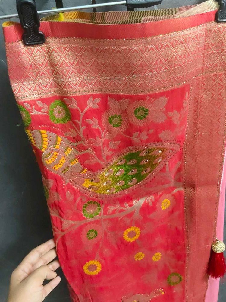 Beautifully Embellished Red Saree with blouse